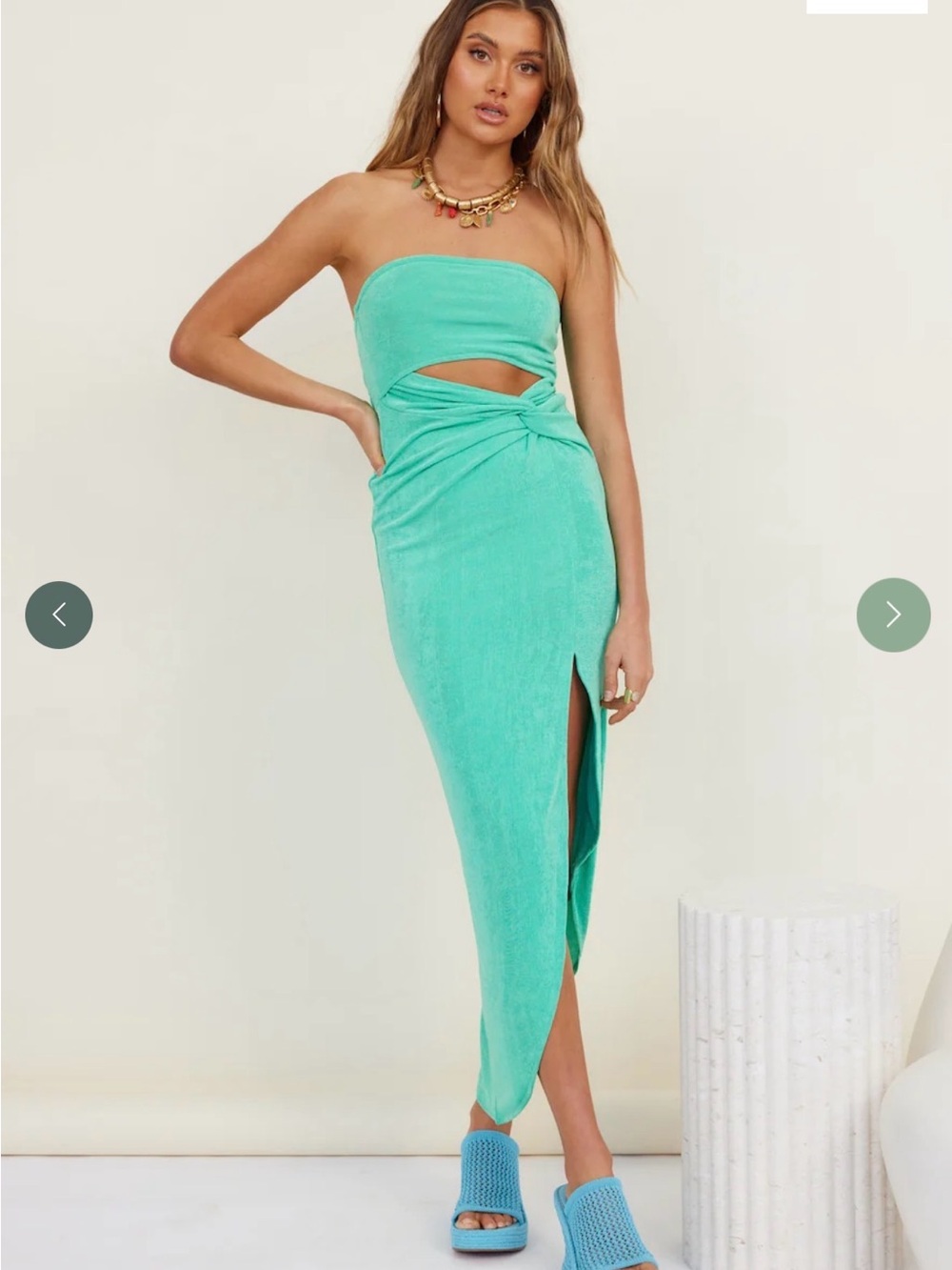 NWT Fortunate One Neptunia Strapless Knot-Front Cutout Midi Dress in Green XS